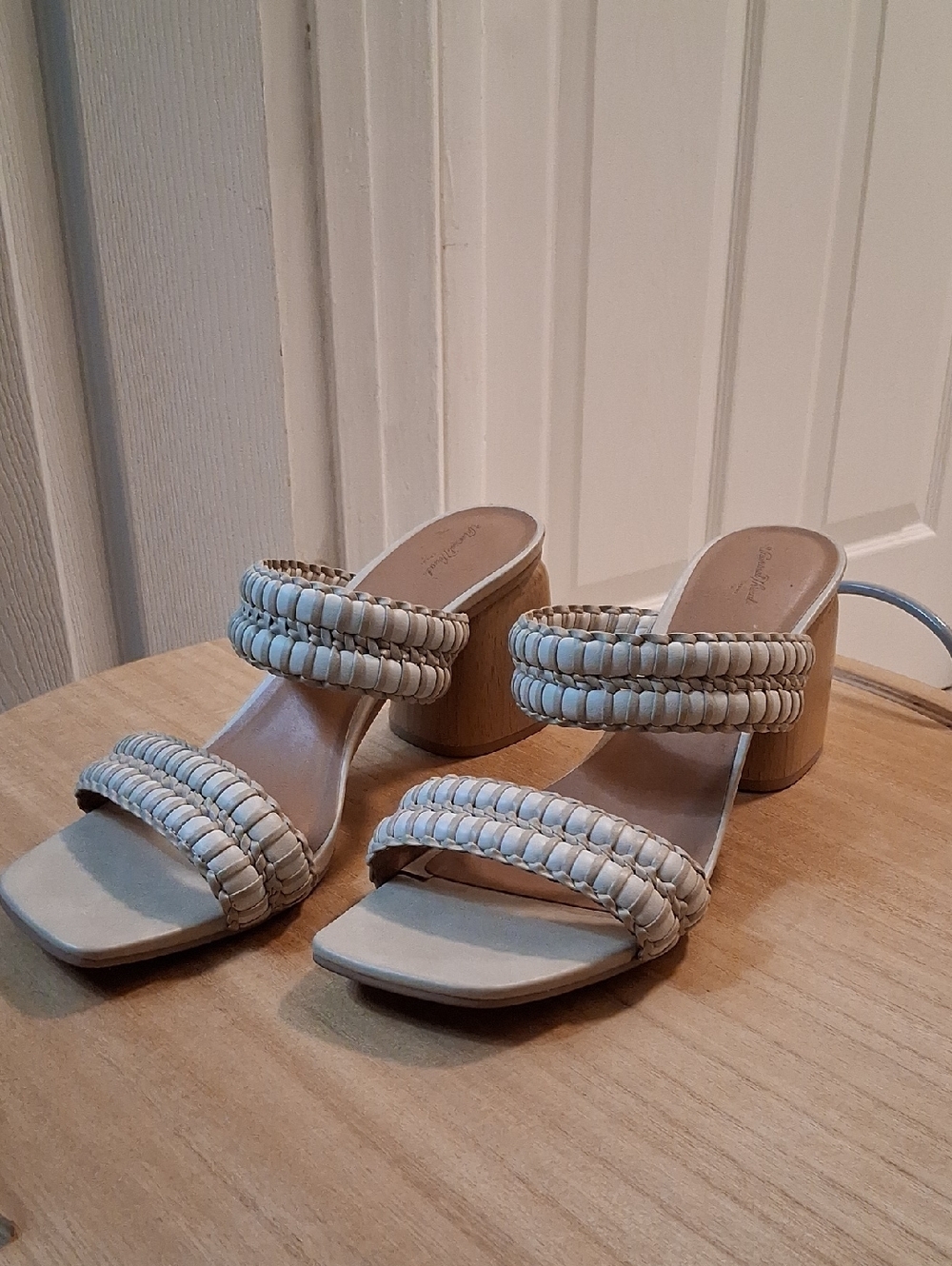 Universal Thread Woven Double-Strap Block Heel Mules - Cream